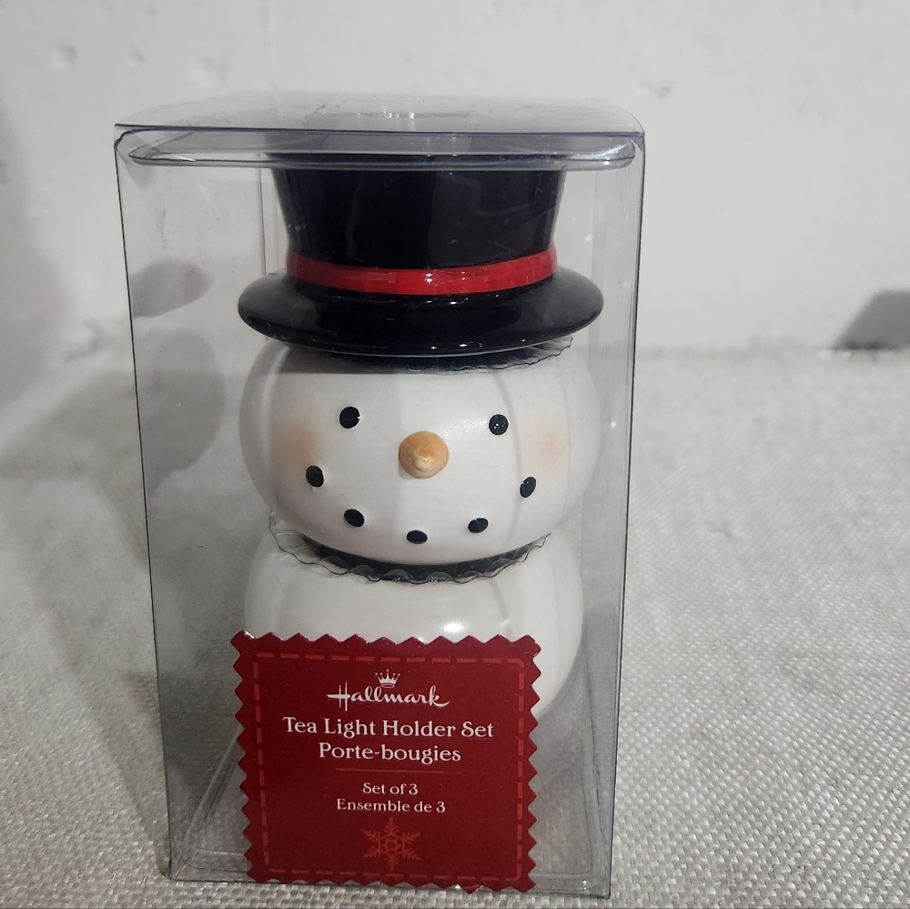 Hallmark Festive Snowman Tea Light Holder Set - White and Black